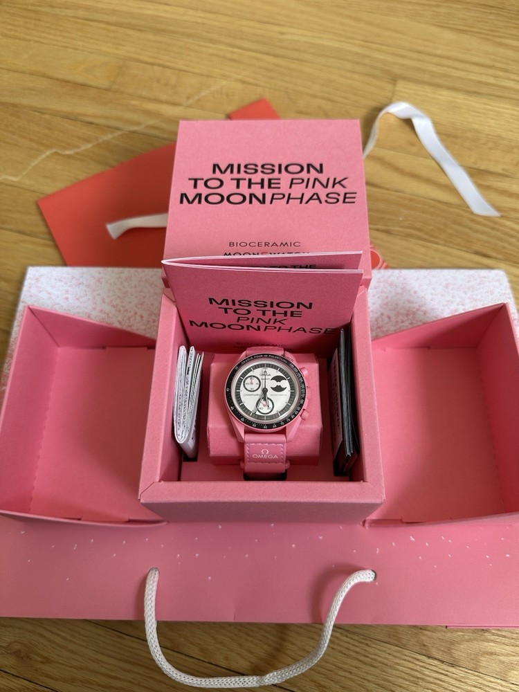 OMEGA x Swatch Bioceramic Moonswatch Pink Moonphase Watch with Box & Papers