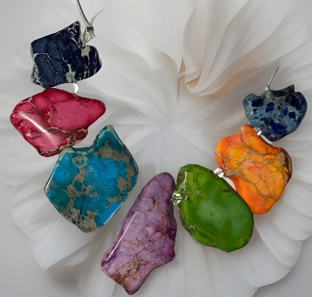 7Pc Sea Sediment Imperial Jasper Gemstone Slab Beads For Jewelry Making ~25-40mm