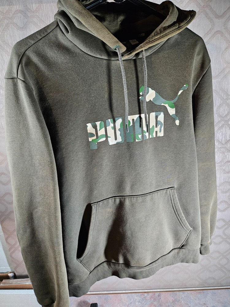 Puma - Green - Camo Logo - Hoodie Pullover Sweatshirt - Size Medium - See Pics