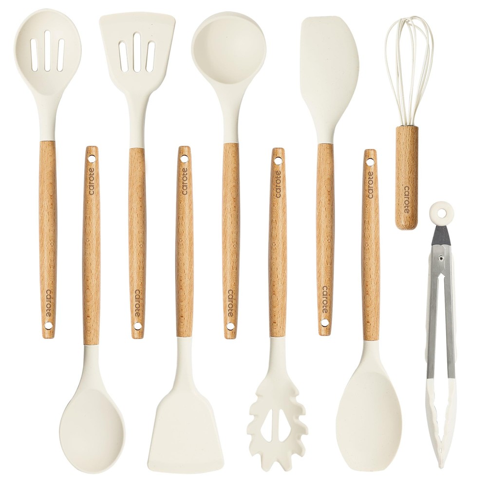 CAROTE Heat Resistant Silicon Kitchen Utensils Set 10 pcs for Cooking at 446°F
