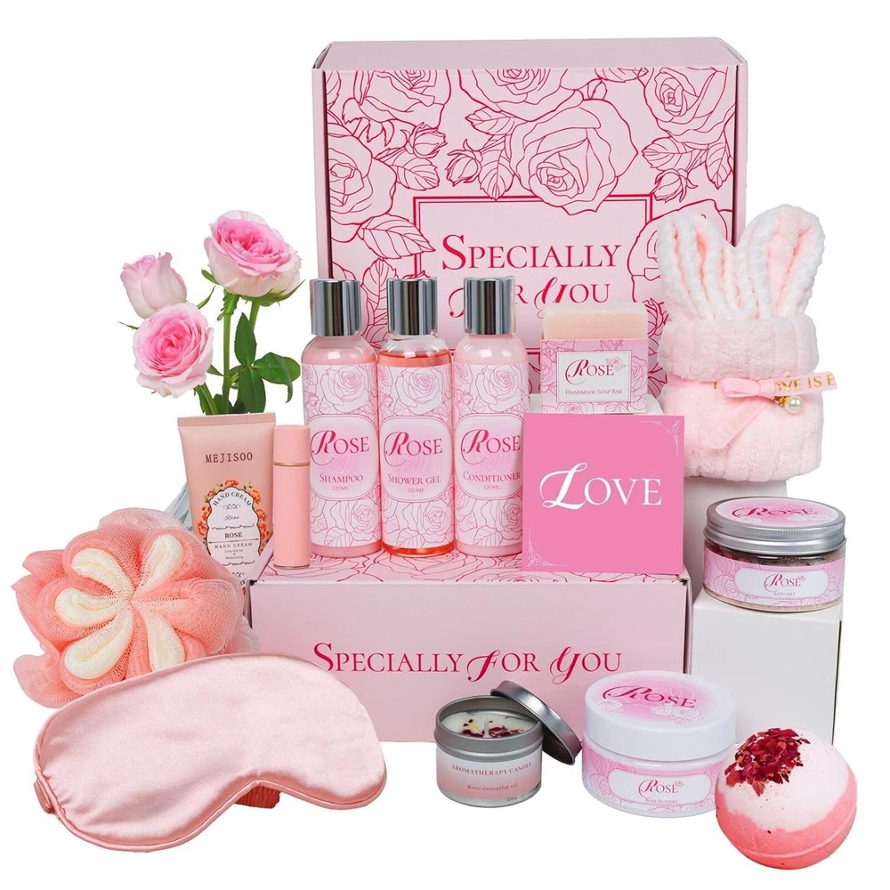 16Pcs Rose Spa Kit - Relaxing Bath & Body Care Gift Set with Bath Bombs & Lotion