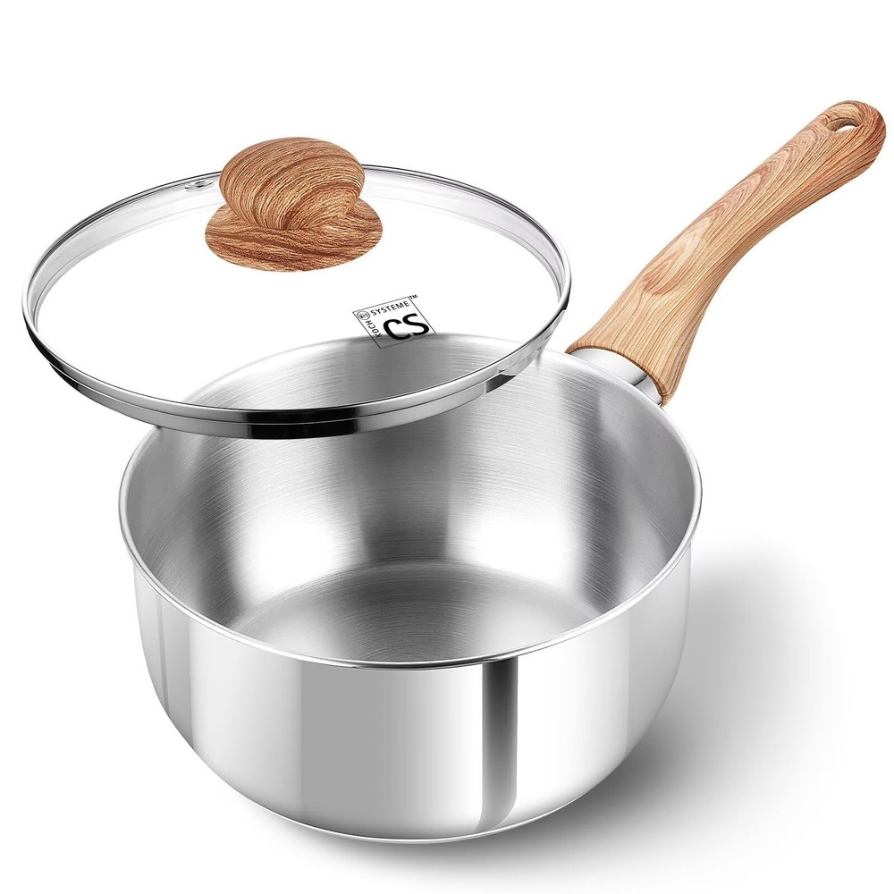 2 Quart Stainless Steel Saucepan with Lid & Heat-Resistant Handle