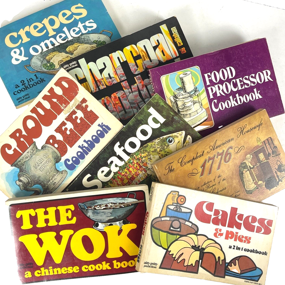 1970s Nitty Gritty Cookbook Lot - Pies Seafood Wok Cakes Beef Vintage Housewife Recipes