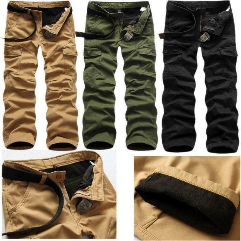 Men's Cotton Fleece Lined Cargo Combat Overalls Work Pants Trousers