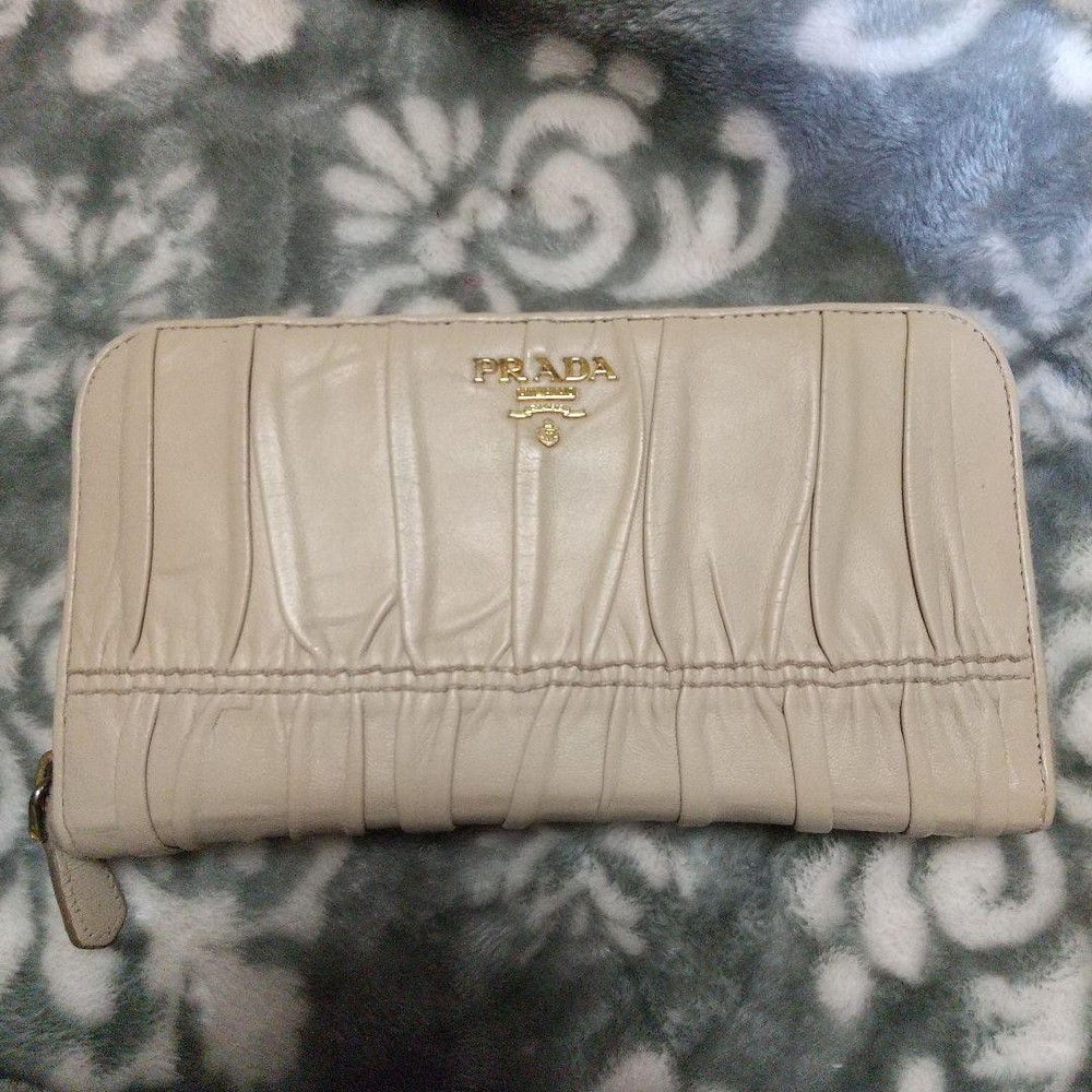 Prada Beige Pleated Long Wallet Campaign In Progress