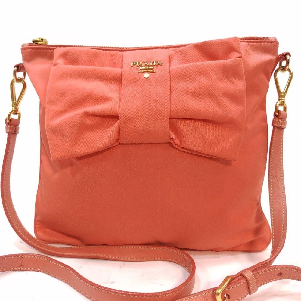 Prada Ribbon Leather and Nylon Orange Sacoche Shoulder Bag