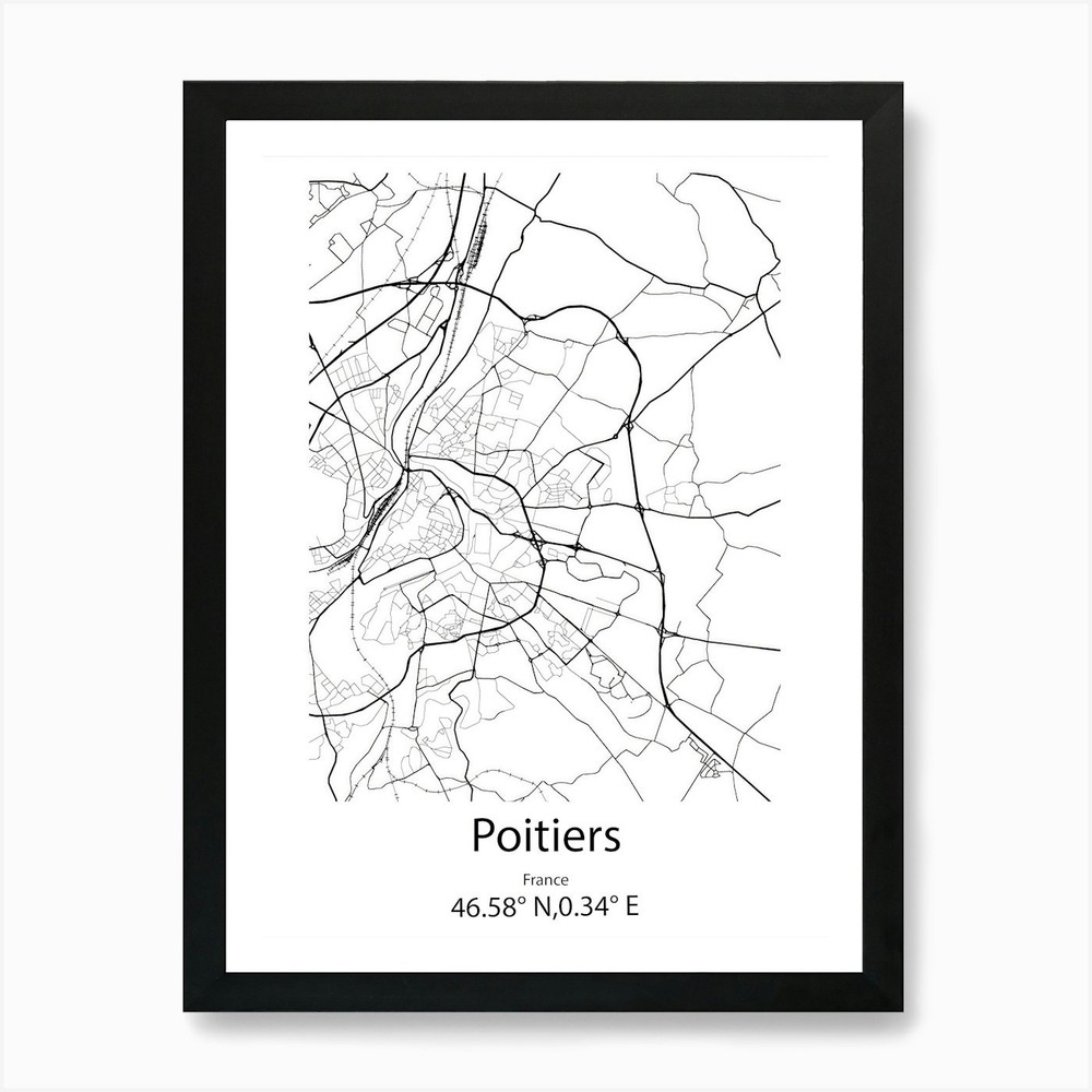 Poitiers,France Minimalist Map Art  Framed Wall Art Poster Canvas Print Picture