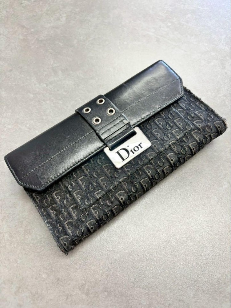 Dior Black Bifold Long Wallet with Leather Accents