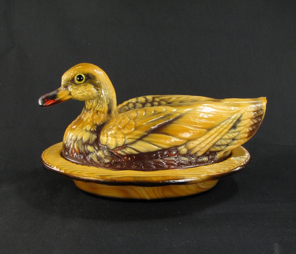 Summit Glass Chocolate Slag Oval Duck Covered Dish 1990s Westmoreland Mold