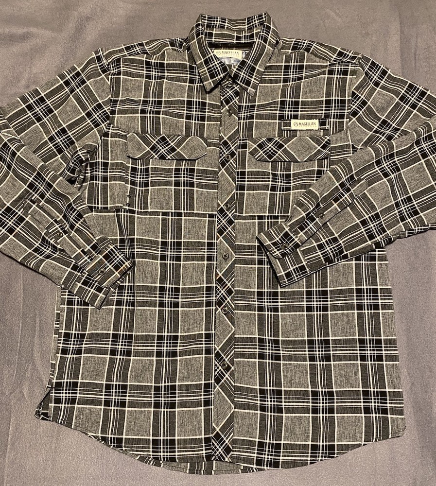 Magellan Fish Gear Fishing Shirt Men's L Gray Relaxed Fit Moisture-Wicking