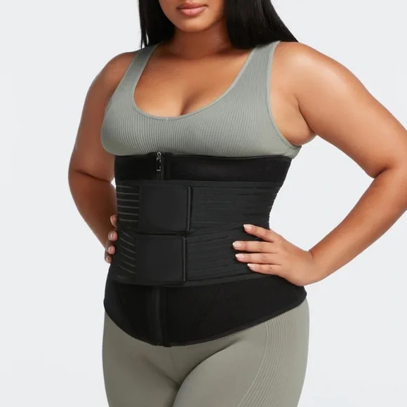Sweat Waist Trainer with Double Belt for Black Shapewear