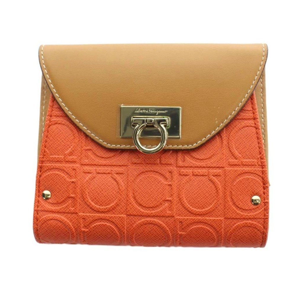 Salvatore Ferragamo Leather Trifold Wallet Gancini Logo