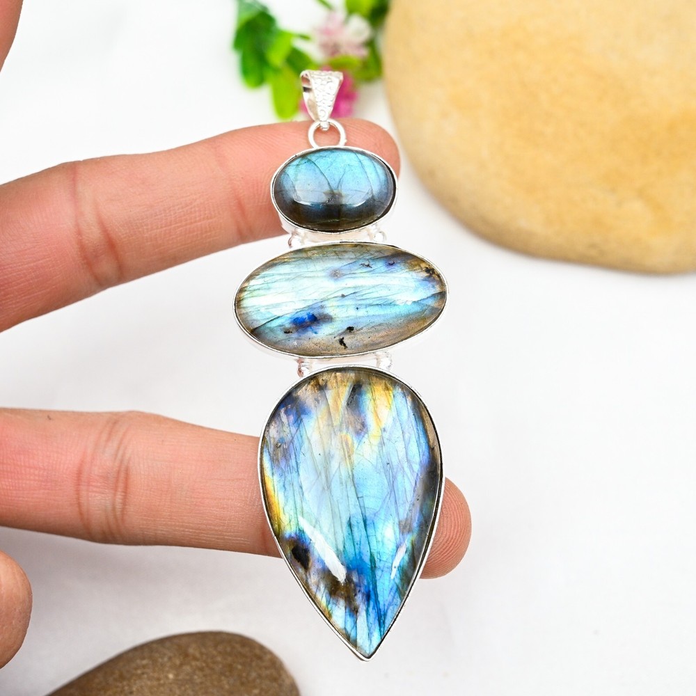 Natural Labradorite Gemstone Pendant in 925 Sterling Silver Handmade Jewelry Gift for Her