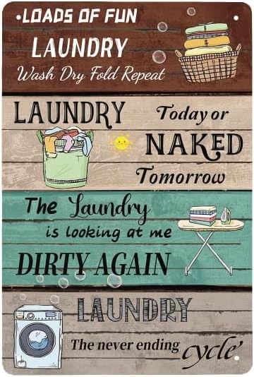 Rustic Farmhouse Laundry Rules Tin Metal Signs Wall Plaque - Funny Sign for Bath