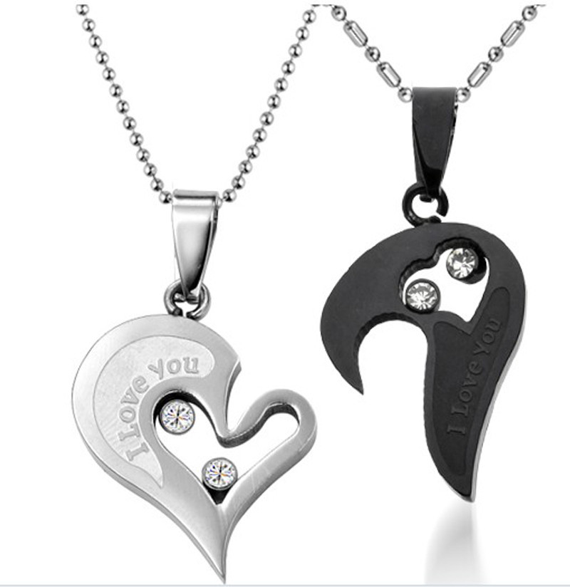 Fashion Couple Pendant Necklace His and Hers Stainless Steel I Love You Heart US
