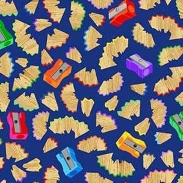 Back to School Pencil Sharpeners Royal Cotton Fabric Michael Miller Half Yard-image