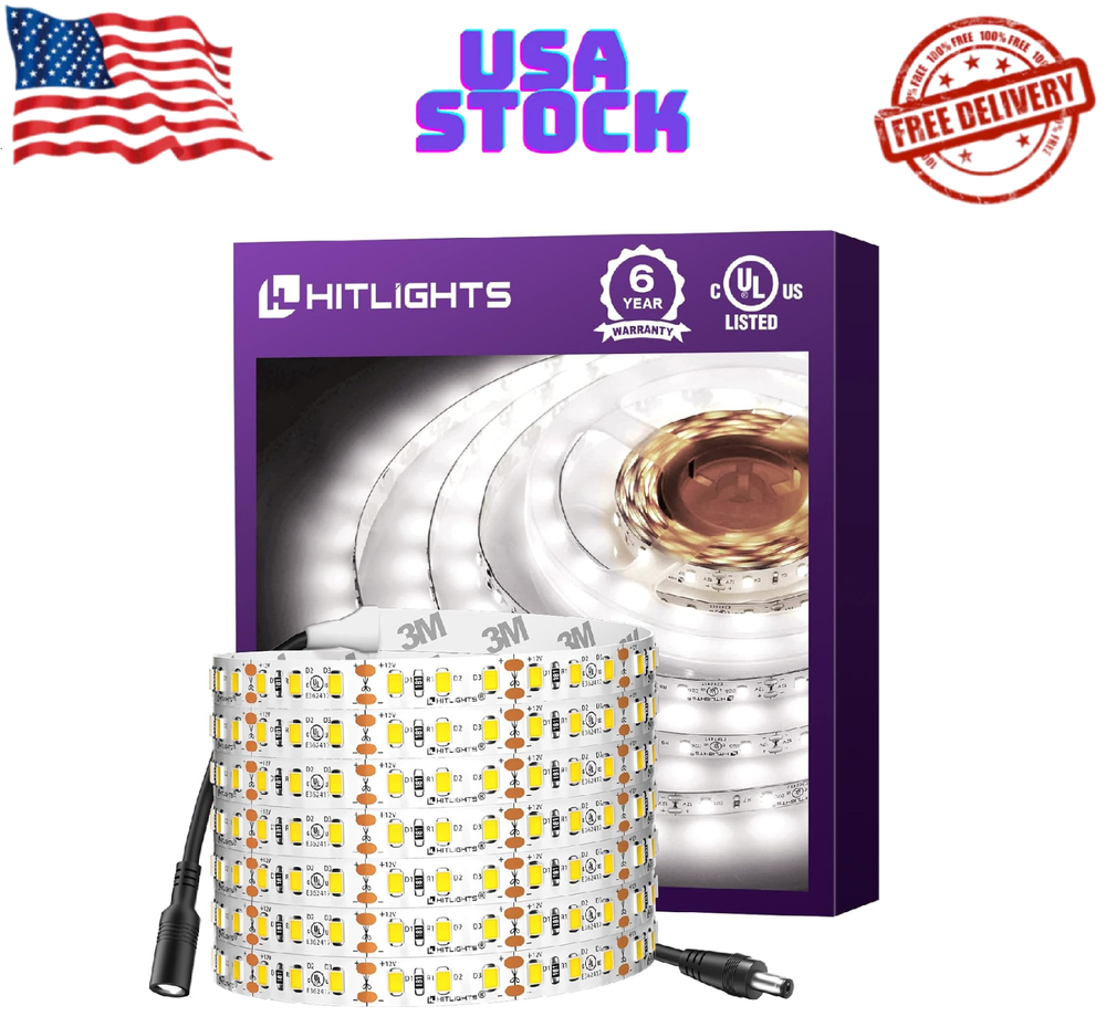 16.4Ft Cool White 5000K LED Strip Lights 12V High Density Tape Light UL-Listed