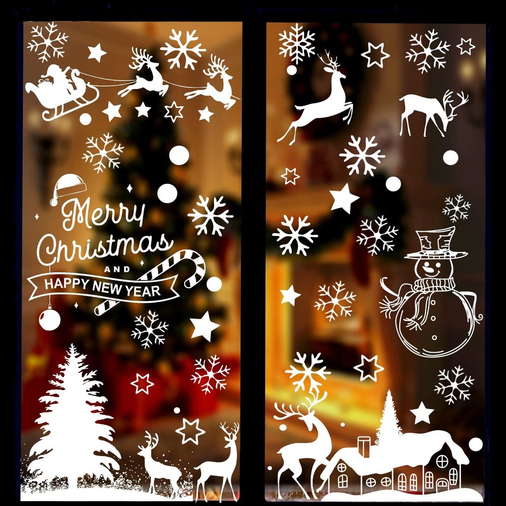 GRACCEE 9 Sheets Christmas Window Clings,Christmas Tree Snowman Snowflakes Re...