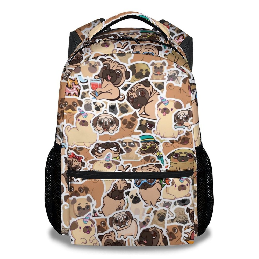 Pug Dog Backpacks , 16 Inch Cute Backpack for School, Brown Lightweight Bookb...