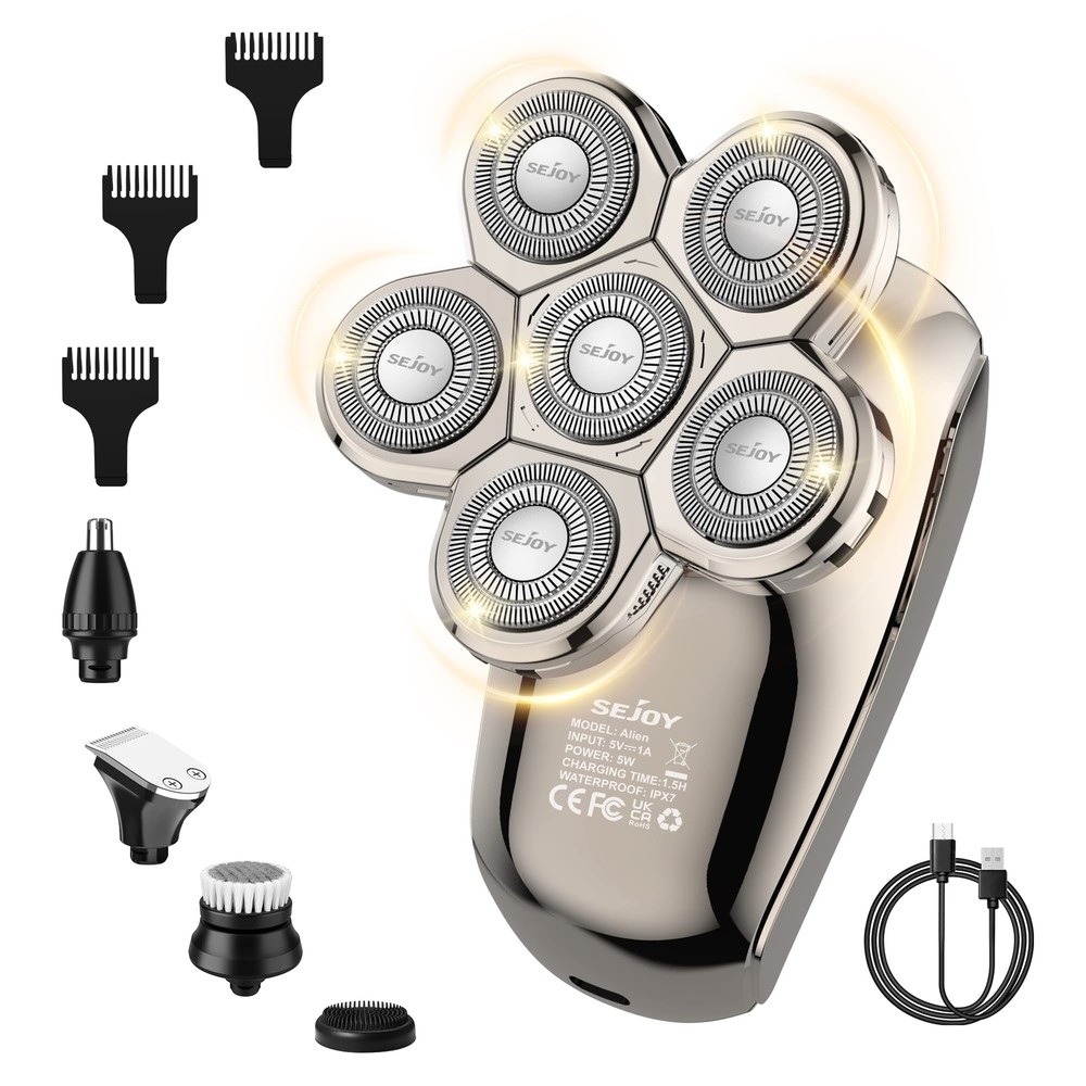 Electric Razor for Bald Men, Head Shavers for Men 5-in-1 Multifunctional 6D E...