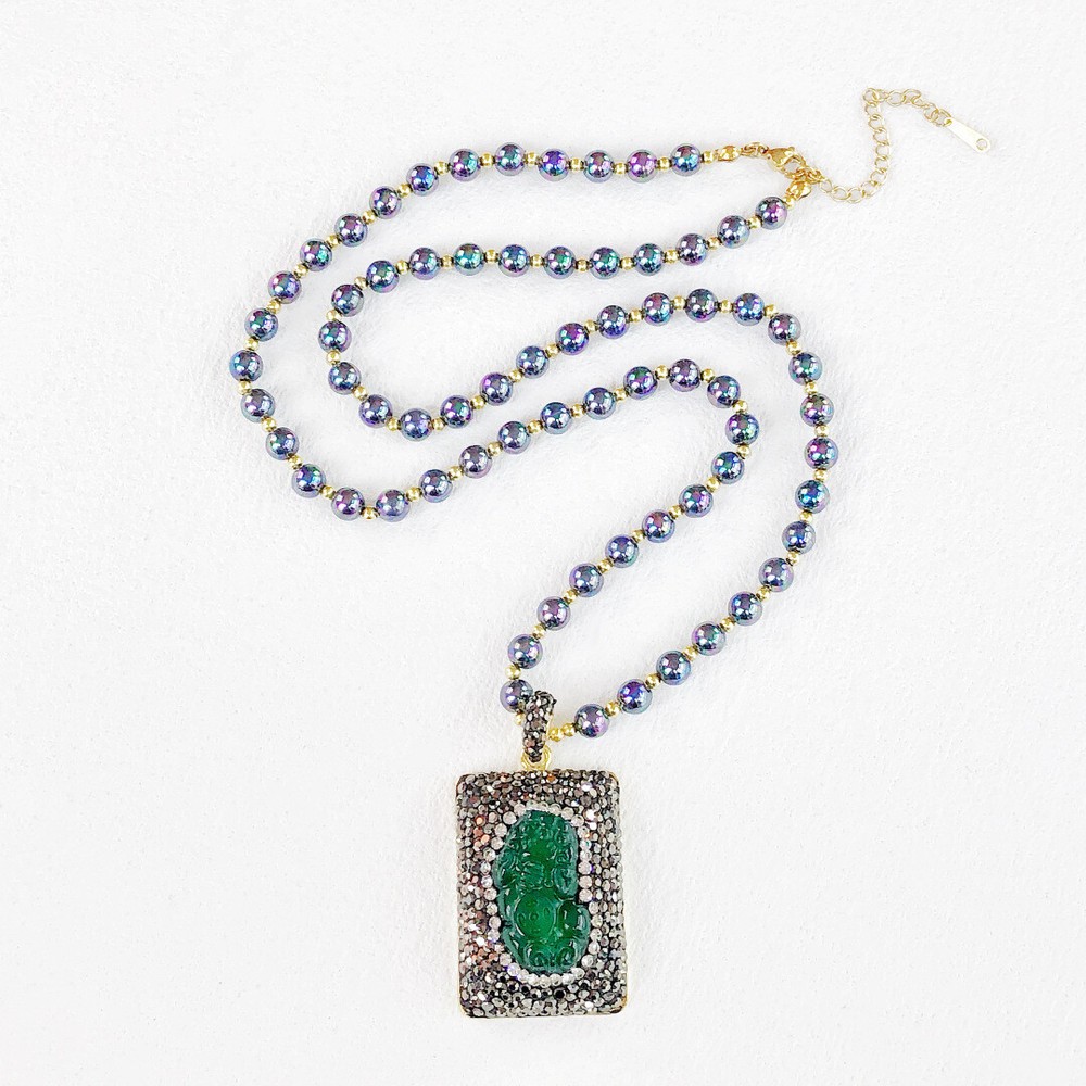 Bohemia Women Crystal Big Pendant Long Beads Chain Choker Necklace Retro Jewelry