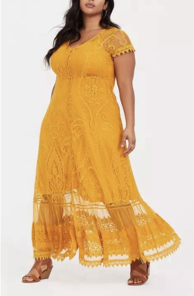 Torrid Maxi Lace Button-Front Mineral Yellow Lined Dress Size 4