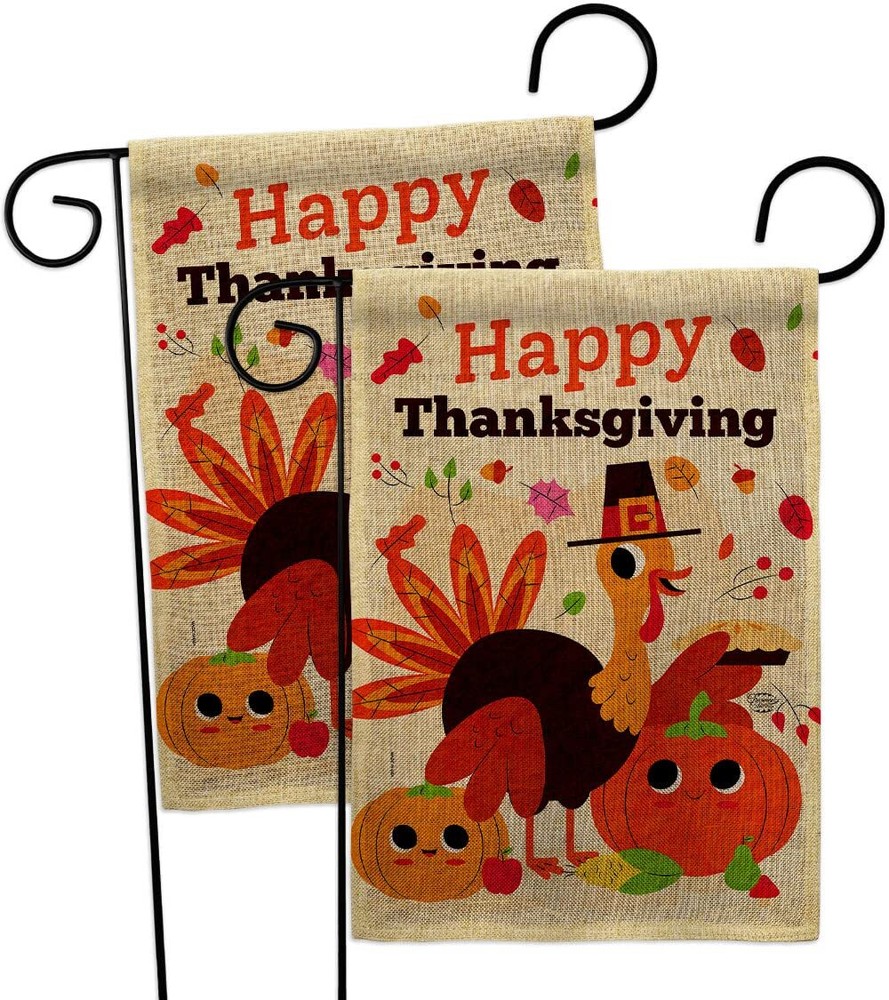 Thanksgiving Turkey Garden Flag Set - 2-Pack Fall Decor with Gobble Pumpkin Design  