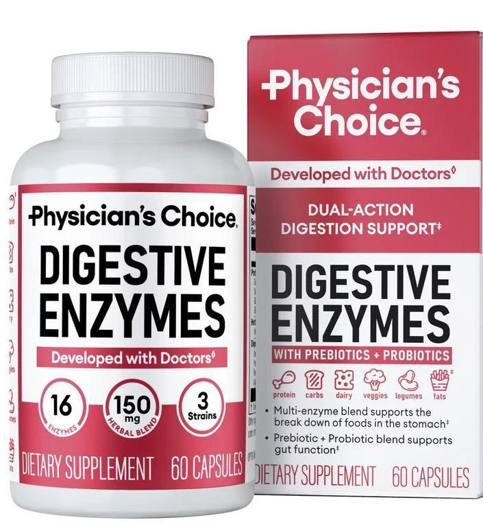 Physician's CHOICE Digestive Enzymes - Multi Enzymes, Organic Prebiotics - 60 CT