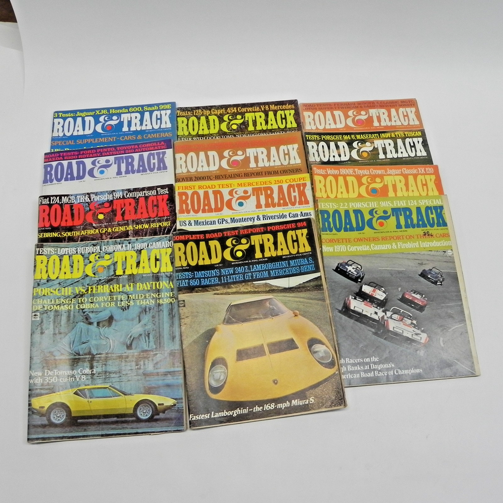 1970 ROAD AND TRACK MAGAZINE FULL YEAR LOT OF 12 ISSUES RACING PERFORMANCE CARS