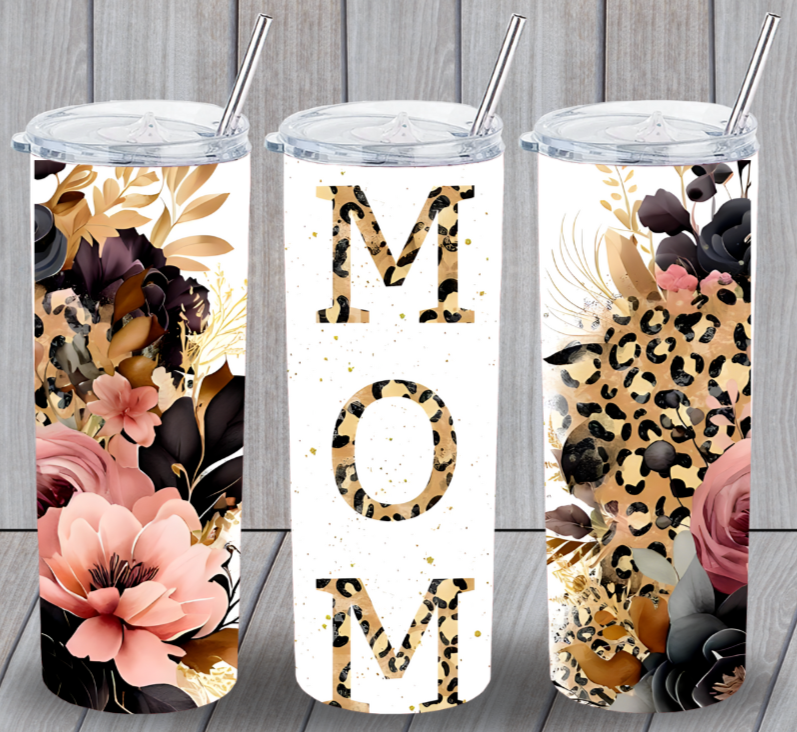 MOM LIFE 23 Leopard Mom Multicolor 20oz Insulated Tumbler Lid Clear Straw New