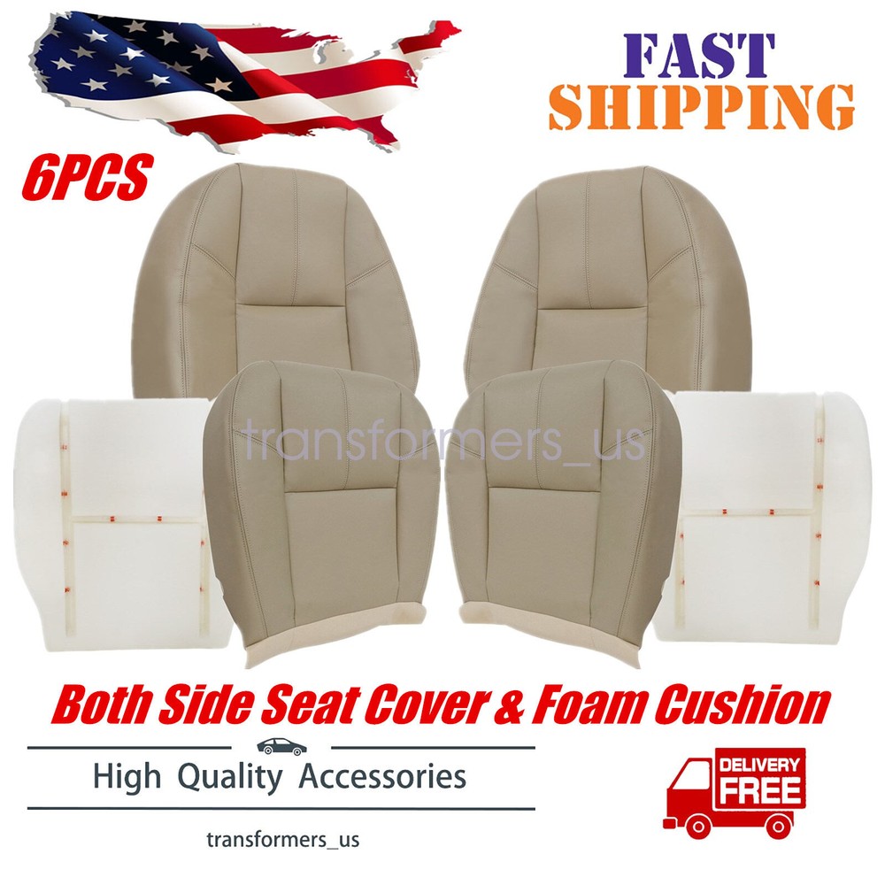 Front Bottom & Top Seat Cover Tan + Foam Cushion For 2007-2014 Chevy Silverado