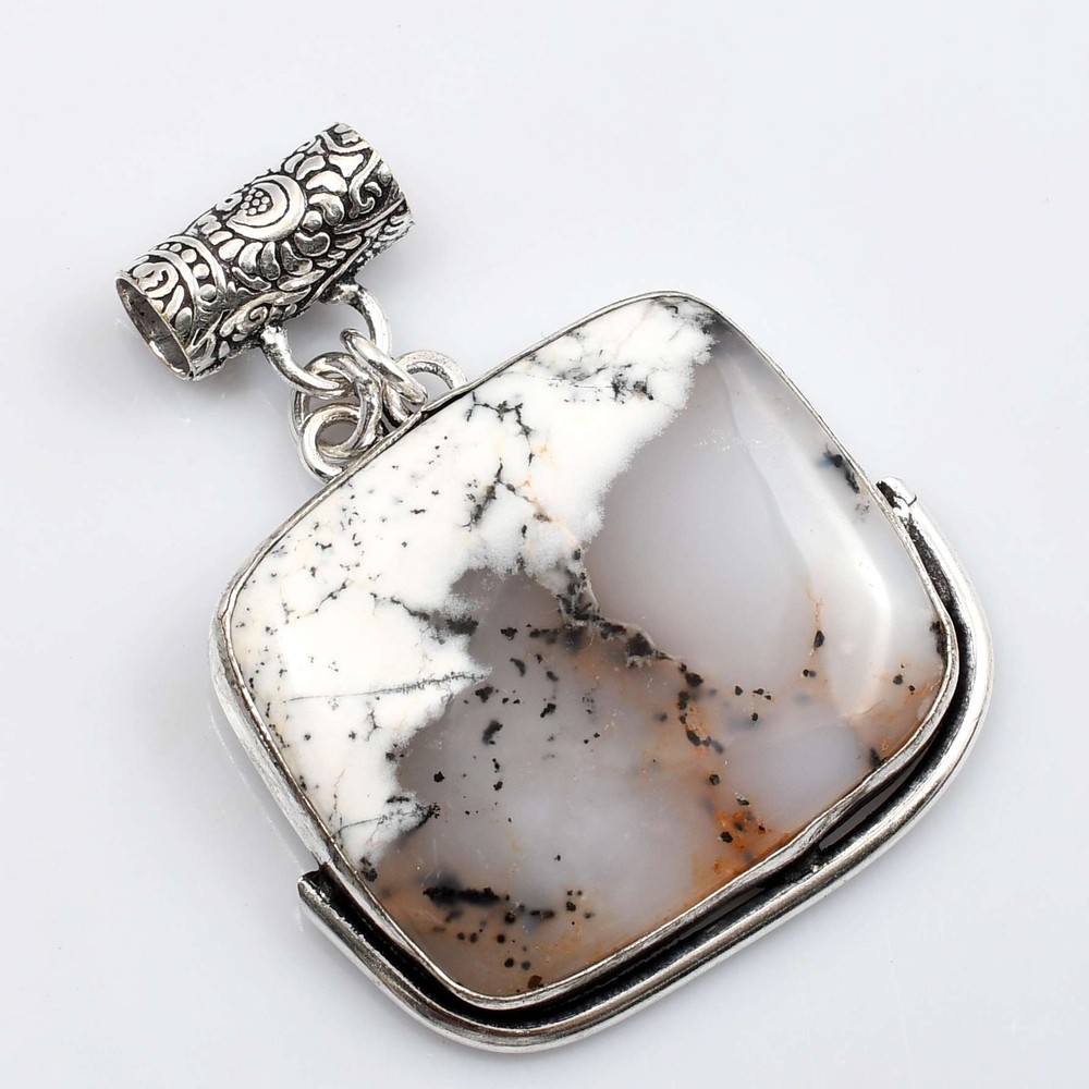 Dendrite Opal Gemstone Unique Lock Design Pendant Jewelry 2