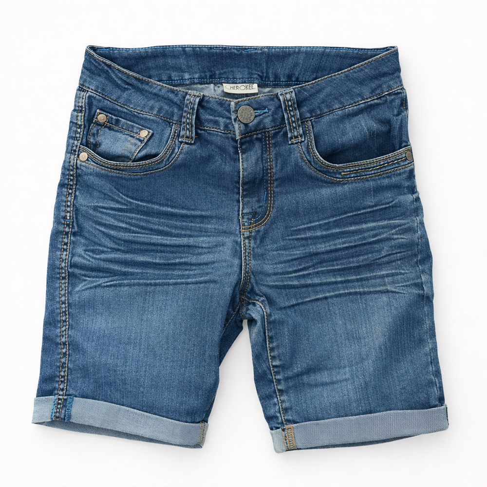 Girls Distressed Soft Denim Shorts Cuffed Cherokee w/ Adjustable Waist L (10-12)