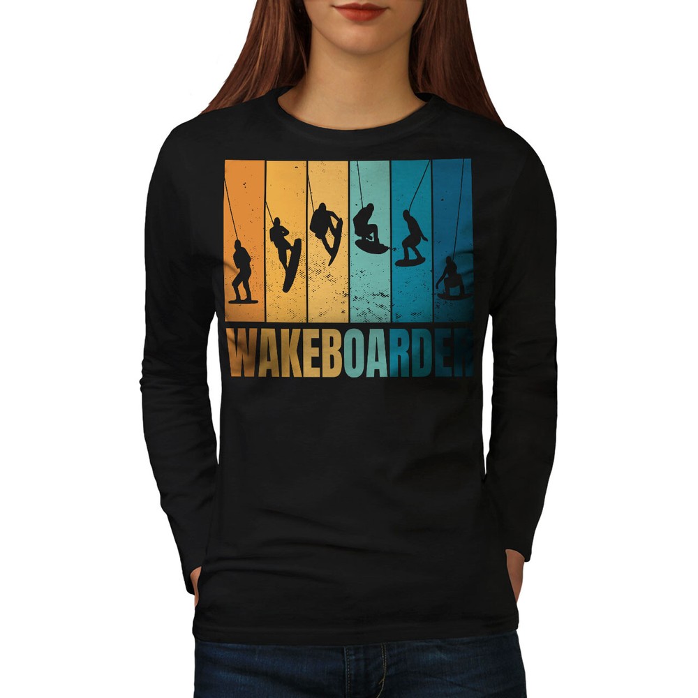 Wellcoda Wakeboarder Silhouette Thrilling Water Womens Long Sleeve T-shirt