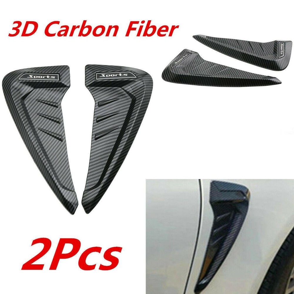 2Pcs 3D Carbon Fiber Shark Gills Car Body Side Air Vent Fender Decoration Cover
