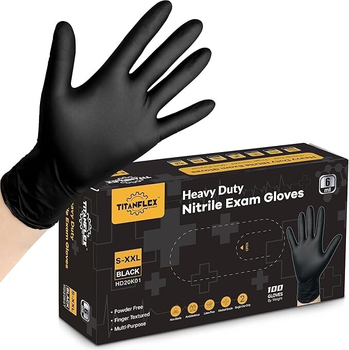 Black Nitrile Exam Gloves 6mil Heavy Duty Latex-Free Powder-Free 100PCS