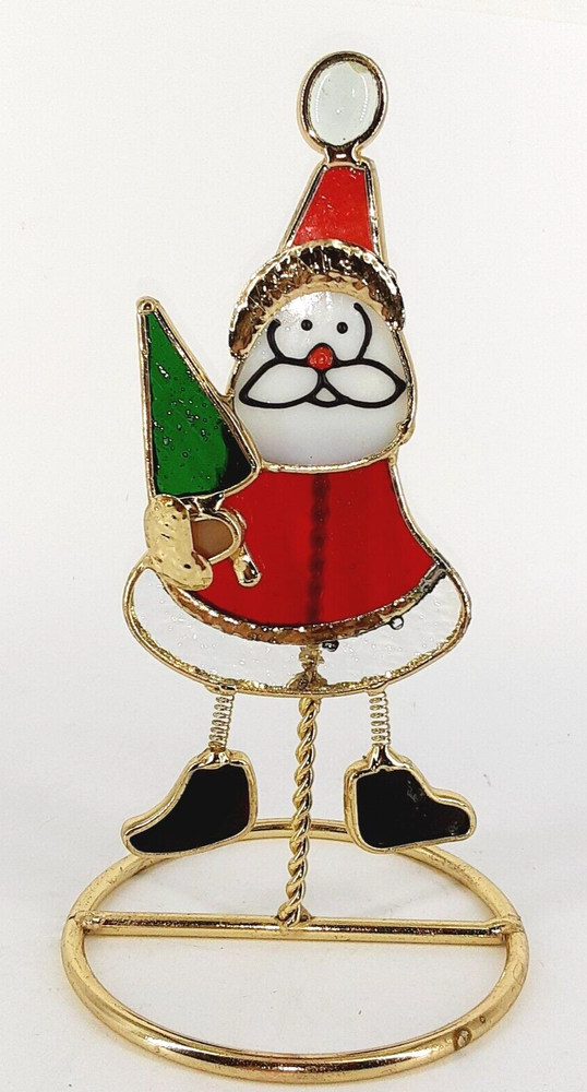 Christmas Ornament Stained Glass Santa Claus Painted Face Tree Holiday Jolly