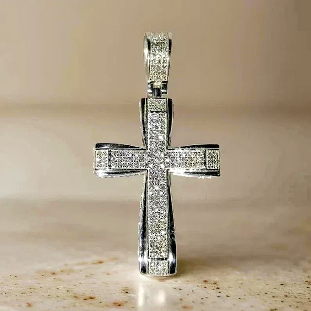 Men's 2TCW Round LabCreated Diamond Cross Pendant 14K White Gold Plated