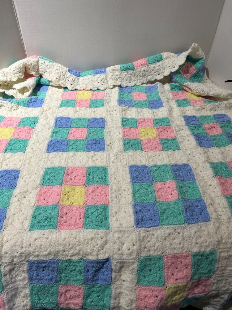 Handmade Crochet Checks Baby Blanket 43