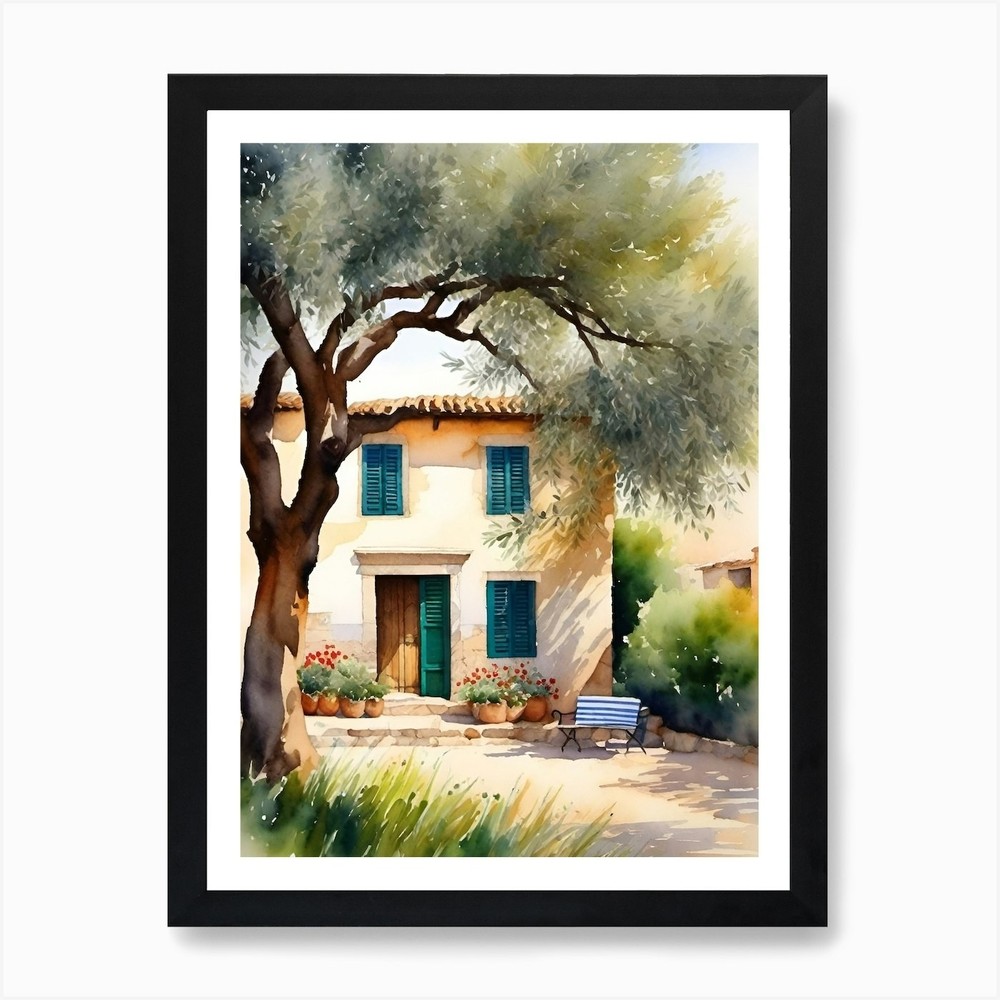 A House And An Olive Tree Art Print Framed Wall Art Poster Canvas Print Picture