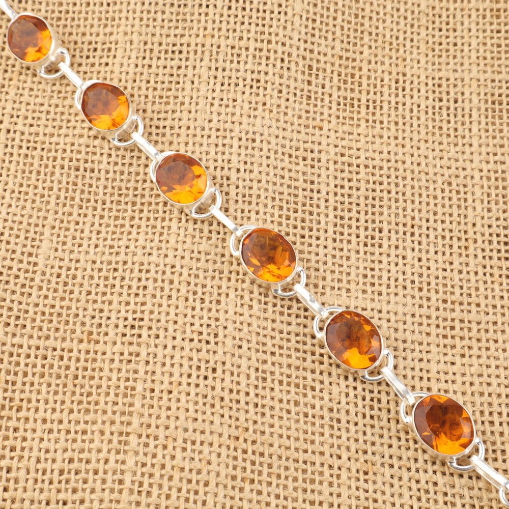 Faceted Citrine November Birthstone Sterling Silver Bezel Bracelet