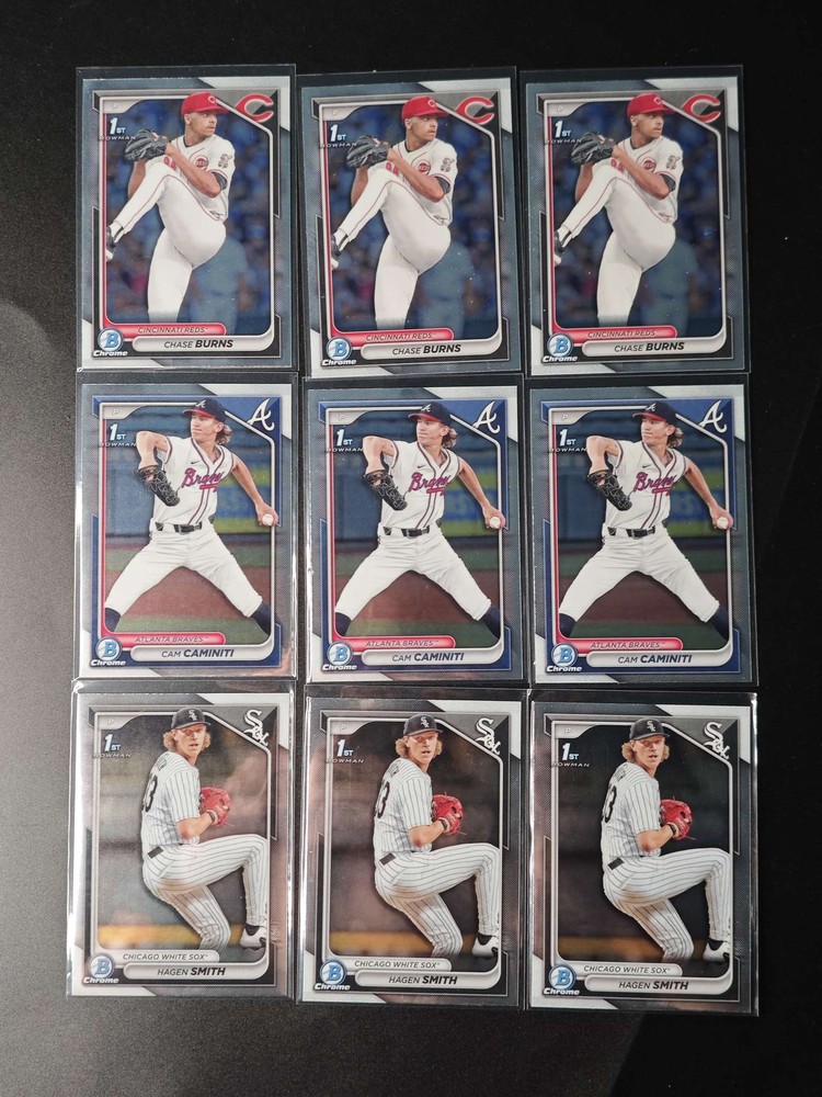 Chase Burns Cam Caminiti Hagen Smith 2024 Bowman Chrome Draft 1st Base Lots9 HD