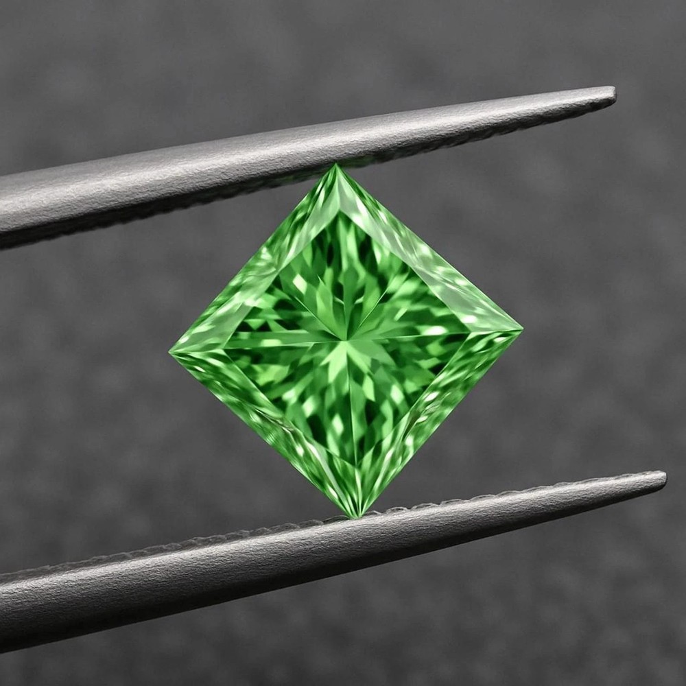 3 Ct Lab Grown Stunning Green Diamond Princess Cut VVS1 D Grade Certified Stone