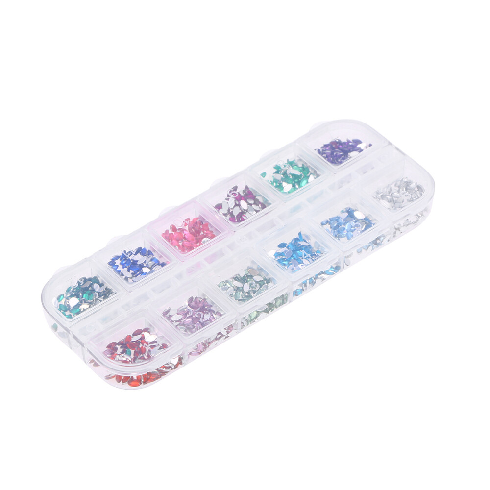 1 Caja 12 Colores Gemas para Uñas Decoración Suministros Espalda Plana Forma de Ojo de Caballo
