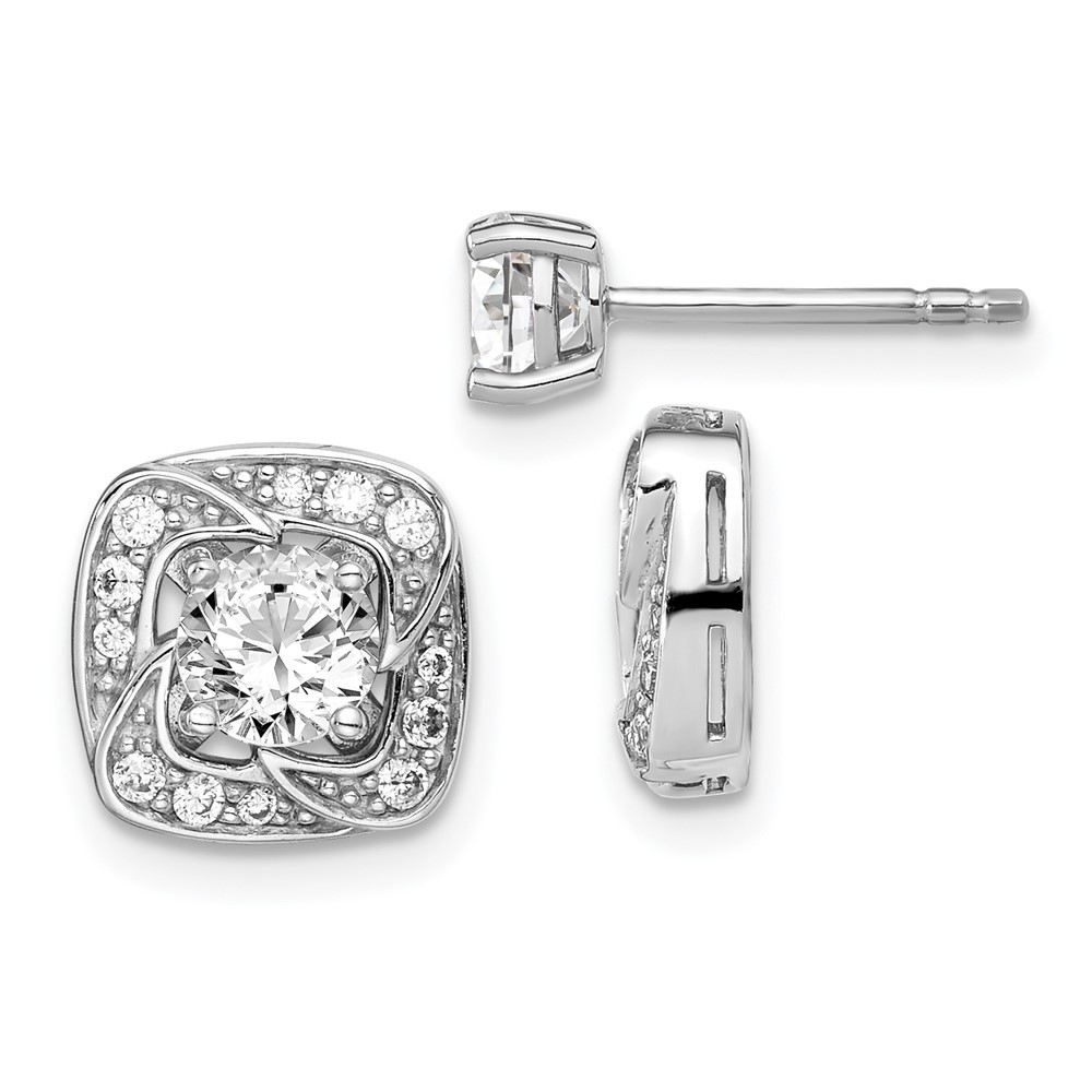 Sterling Silver 5mm Round Cubic Zirconia Post w/ Square Jackets Stud Earrings