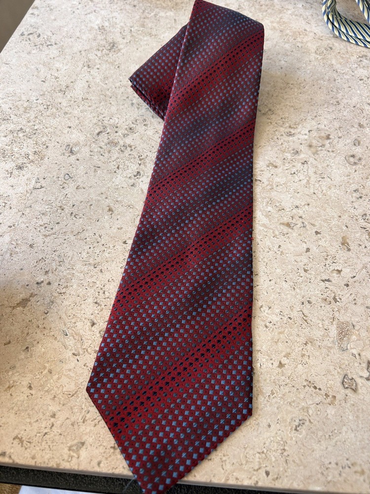 Farris Italy Handmade Designer Tie W/ Pocket Square , Red, Blue, Dot Pattern.New