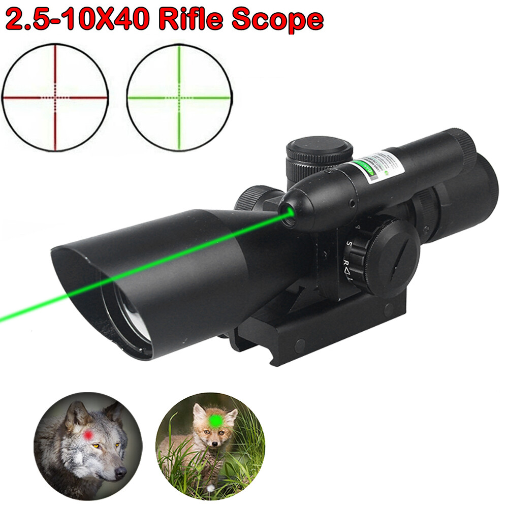 Adjustable 2.5-10x40 Compact Rifle Scope Illuminated Mil-Dot Green Laser & Mount