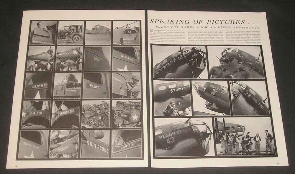 WWII Military Aircraft & Equipment, 1942 Magazine Article, Pet Names w/ Photos