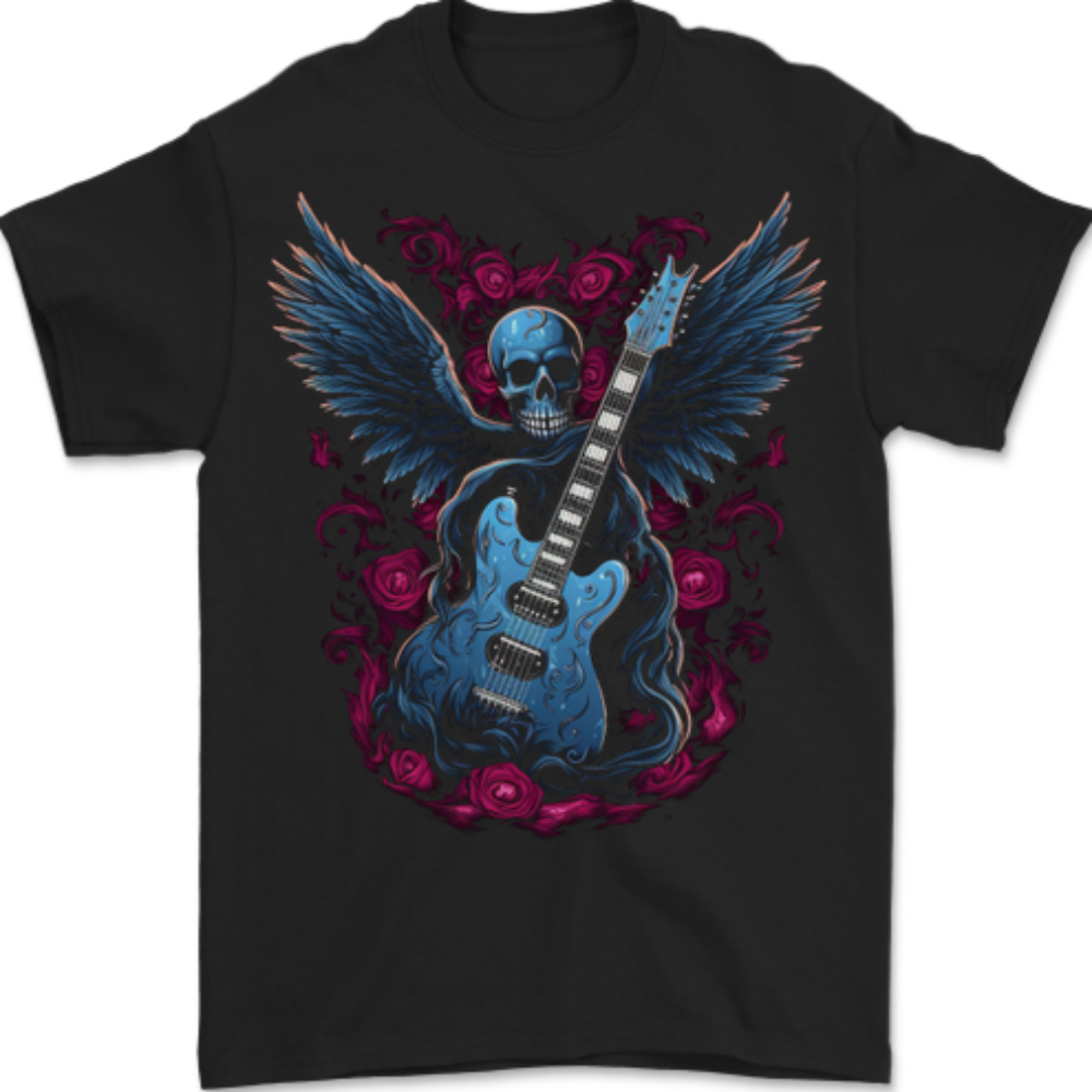 Guitar Skull Heavy Metal Rock Music Band Wings Mens T-Shirt 100% Cotton