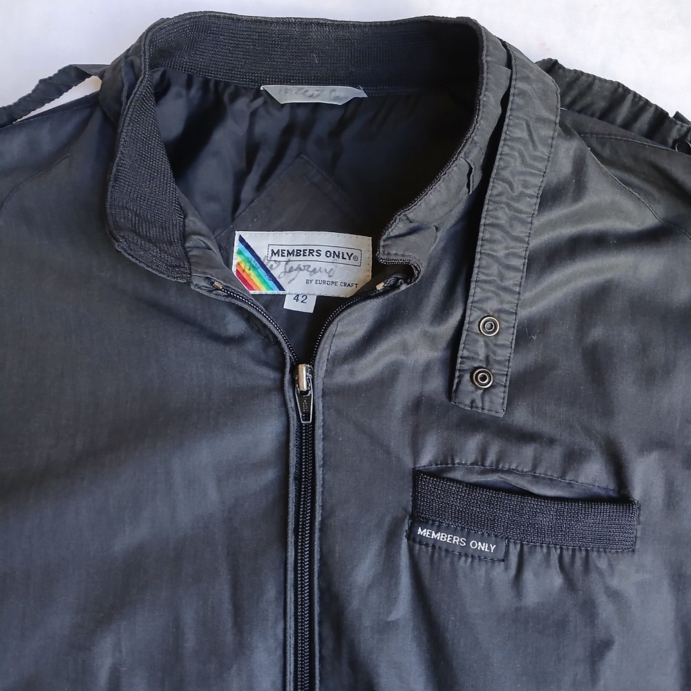 Members Only Jacket Large/42 Chin Strap Bomber Grunge Streetwear Black Y2k 90s-image